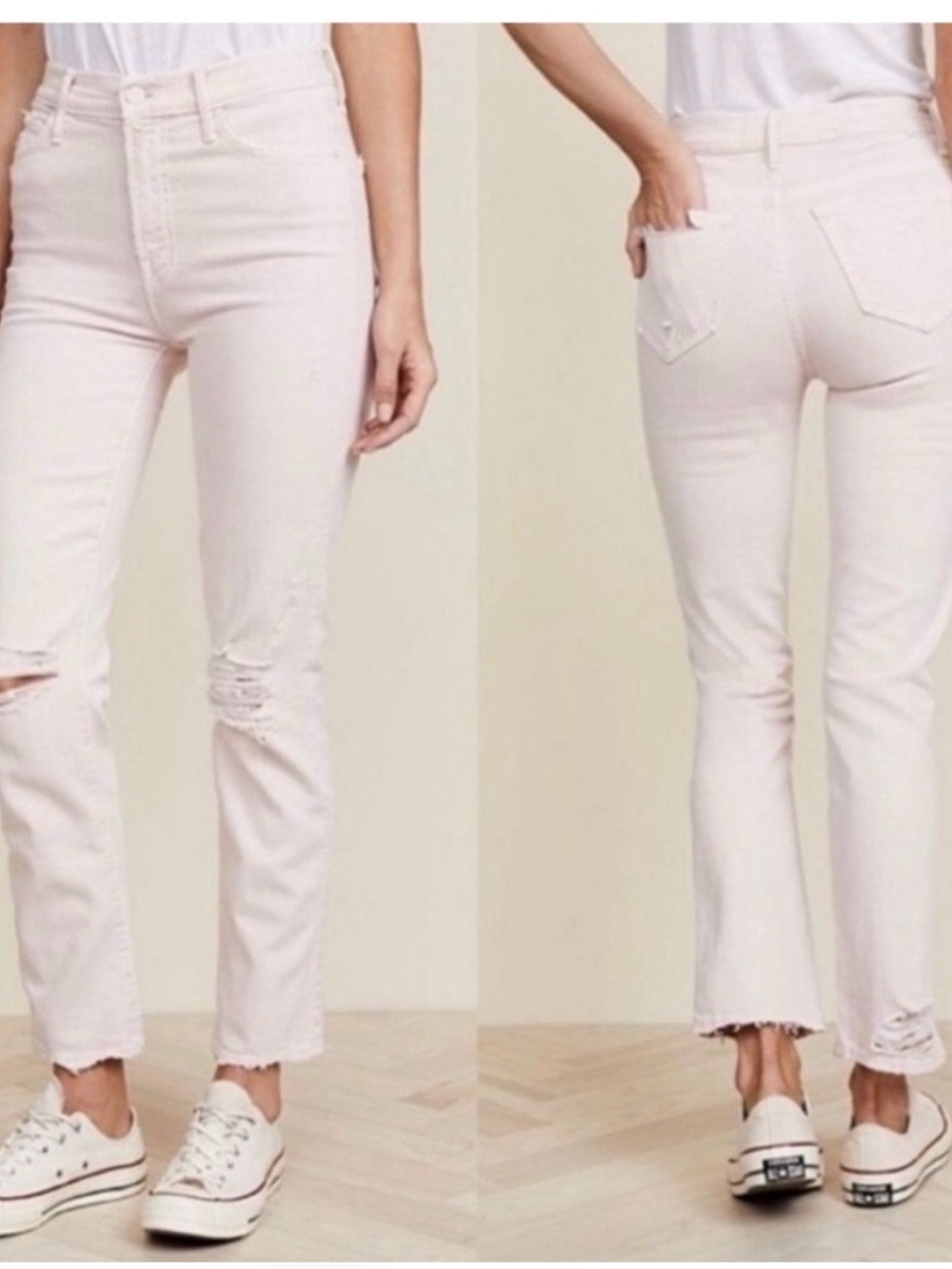 MOTHER The Tomcat Ankle Distressed White Jeans – Size 29